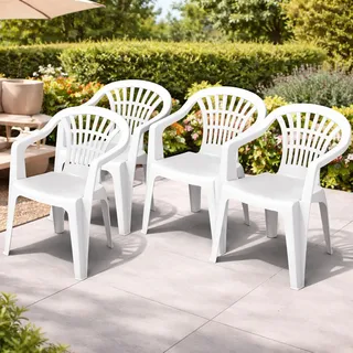 4er Stapelstuhl Bistrostuhl Gartenstuhl MOJAWO ALTEA Weiß Kunststoff - Weiß