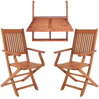 CASARIA® Balkonmöbel Set 2 Personen Holz FSC®-zertifiziert Wetterfest 3-Tlg Klappbar 160kg Belastbarkeit Akazie Balkon Garten Möbel Terrassenmöbel - Braun