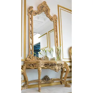 Spiegelkonsole Landhausstil Konsole Schminktisch mit Spiegel Konsolentisch Braun - Braun