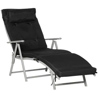 Outsunny Sonnenliege, klappbar mit Kissen, Metall+Stoff, Schwarz, 137 x 63,5 x 100,5 cm , Multicolor , 63.5x100.5x137 cm , Gartenmöbel, Gartenliegen
