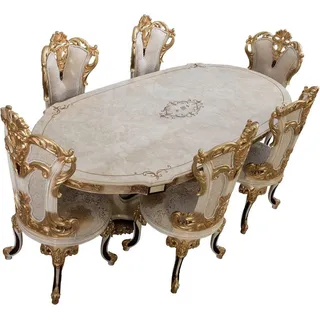 Casa Padrino Luxus Barock Esstisch Creme / Beige / Schwarz / Gold - Ovaler Barockstil Küchentisch - Luxus Esszimmer Möbel im Barockstil - Barock Esszimmer Möbel - Barock Einrichtung - Creme, Beige, Schwarz, Gold