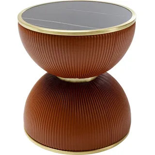 Kare Design Beistelltisch Endless Vegas, Orange, 47cm Durchmesser, Wohnzimmertisch, Couchtisch, rund, Keramik Tischplatte, Stahlgestell, Holz Verkleidung, 49x47x47 cm (H/B/T)