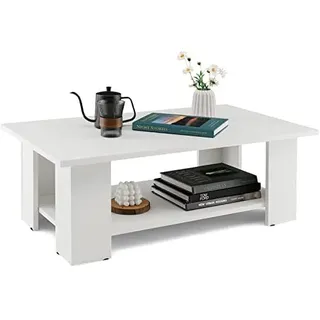 COSTWAY Kaffeetisch aus Holz, 2 Ebenen Couchtisch modern, Wohnzimmertisch Beistelltisch bis zu 125kg belastbar, 90 x 52 x 32 cm, weiß
