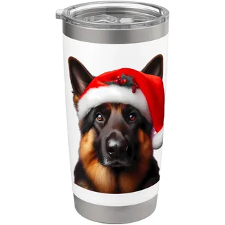 Deutscher Schäferhund mit Weihnachtsmütze, Weihnachtsmannmütze, Hundebesitzer Doppelwandiger Edelstahl-Thermobecher