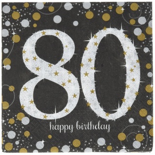 Amscan 511965 - Servietten 80. Geburtstag, 16 Stück, 33 x 33 cm, Happy Birthday, Sparkling Celebration