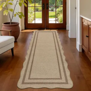 Geanup Teppich Läufer Flur rutschfest 60x180cm, Waschbar Jute Aussehen Küchenteppich, Braun Gestreift Flurläufer, Modern Haltbarer Teppichläufer für Eingang Wohnzimmer Korridor Schlafzimmer Balkon