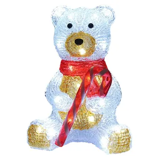 DEUBA® Weihnachtsdeko LED Acryl Figur Teddy Außen Innen 25cm Groß Weihnachten Eisbär beleuchtet Deko Weihnachtsfiguren Weihnachtsbeleuchtung Kaltweiß - Rot, Weiß, Schwarz