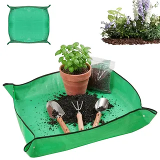 MLACXLT Umtopfmatte 100x100cm Wasserdichte Pflanzmatte aus Oxford-Gewebe mit Druckknöpfen,Faltbare Pflanzunterlage für Zimmerpflanzen,Bonsai & Sukkulenten,Praktisches Garten Zubehör & Pflanzen Zubehör
