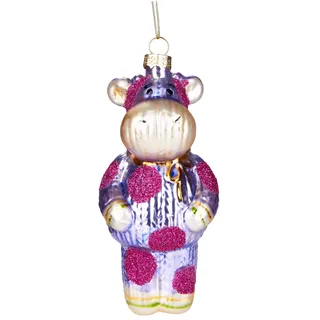 BRUBAKER Kuh im Strickanzug Pink - Handbemalte Weihnachtskugel aus Glas - Mundgeblasener Christbaumschmuck Figuren lustig Deko Anhänger Baumkugel - 13 cm