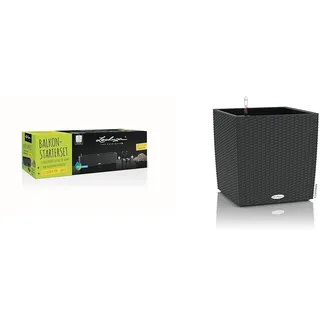 Lechuza BALCONERA Starter Set (1x BALCONERA Cottage 80 Granit + 1 x Balkonkastenhalter schwarz + 12 L PON (gratis PON)) & Cube Cottage 30 Granit 15372