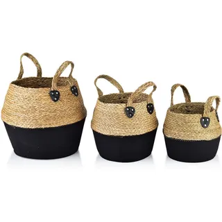 Mondex Korb Bali 3er Set schwarz 38/38/34cm Seegras , Schwarz , Kunststoff, Naturmaterialen , 38x34x38 cm , Ordnen & Aufbewahren, Dekoboxen & Aufbewahrungsboxen