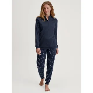 CALIDA »Midnight Dreams« Bündchen-Pyjama Damen, aus 100% Bio-Baumwolle, wärmende Qualität,