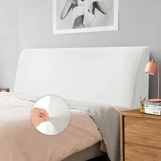 Caijin Bettkopfteil Hussen Bett Kopfteil Bezug, Weicher Strecken Samtstoff Staubdicht, Staubdichte Schutzhülle für gepolsterte Schlafzimmer Kopfteil, Samt Stoff (200-220 cm(King), Weiß)