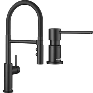 BLANCO CATRIS-S Flexo | Küchenarmatur in schwarz matt & LATO Spülmittelspender in schwarz matt | Passend zu allen BLANCO-Küchenarmaturen