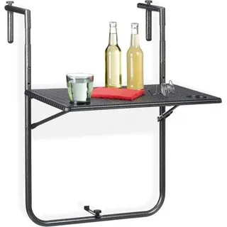 Klappbarer Balkontisch Schwarz, 72x66,3cm, höhenverstellbar, 2 Getränkehalter, für 2 Personen