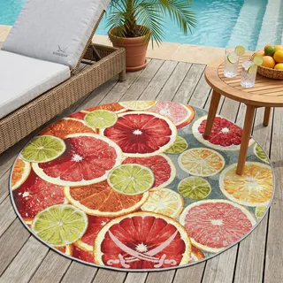 Sansibar Rantum Beach 003 Outdoor-Teppich Ø 160 cm Orange/Mehrfarbig