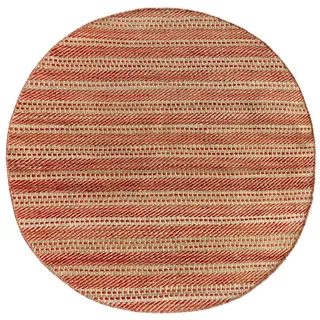 HAMID - Woll- und Jute-Teppich Runden Olivia, Handgewebter Woll-Jute-Teppich für Wohnzimmer, Schlafzimmer, Rot Naturfarbe, (150 x 150 cm)