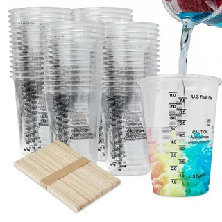 50 Stück Epoxidharz Mischbecher, 240 ml Messbecher Epoxidharz aus Kunststoff, Wiederverwendbare Epoxid Mischbecher, Transparent Lackmischbecher mit 50 Stück Rührstäbchen für Mischen von Harz, Pigment