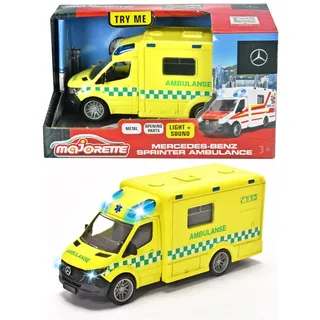 Majorette 213712001007 - Grand-Serie - Mercedes-Benz Sprinter Norwegischer Krankenwagen - Krankenwagen in Norwegisch Modell mit Freilauf, Metall, Licht, Sound, Weichgummireifen, 12,5 cm, 1:43, Ab 3