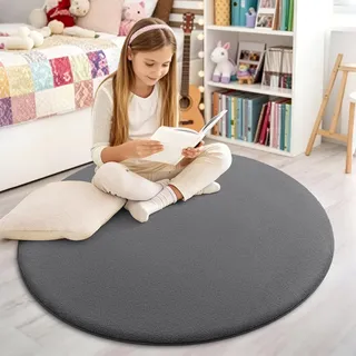 Homaxy Moderner Teppich Wohnzimmer 160x160 cm Rund Kuscheliger Flauschig Weich waschbar Teppiche Anti-Rutsch Unterseite Kurzflor Matte fürs Flur, Kinderzimmer, Schlafzimmer, Dunkelgrau