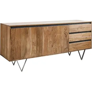 DeLife Stonegrace 175x45 cm Akazie Natur Schiefer 2 Türen 3 Schübe, Sideboards