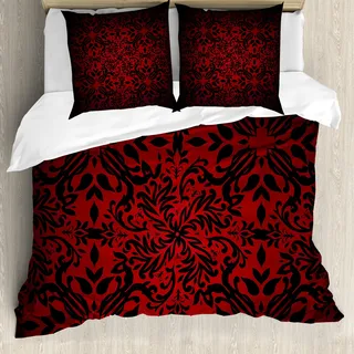 ABAKUHAUS Rot und Schwarz Bettbezug, Orient Blumen Blätter, Milbensicher Allergiker geeignet mit Kissenbezügen, 155 cm x 220 cm - 80 x 80 cm, Vermilion Schwarz - Schwarz