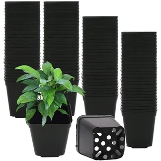 GGOUPTY Pflanzentöpfe Aus Kunststoff 100 Stück 5.5 cm Schwarz Plastik Vierkanttöpfe Pflanztopf Blumentöpfe Anzuchttöpfe Blumentopf eckig