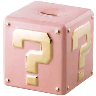 Yundu Keramik Spardose für Erwachsene & Kinder - Lustiges Sparschwein mit Goldenen Fragezeichen, 14x14x14cm Money Box für Münzen & Scheine (Gepudert)