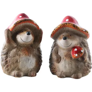 Logbuch-Verlag Dekofigur Igel 2er-Set aus Keramik 18 cm – Herbstdeko Figuren mit Pilz und Hut, Deko-Igel für Tisch Fensterbank Kommode