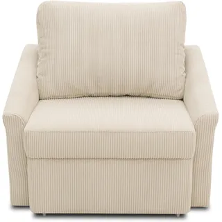 DOMO. collection Sessel Relax, Dauerschläfer, Boxspring Sofa mit Schlaffunktion, Schlafsessel Gästebett Schlafsofa, 108 x 96 x 86 cm, Cord in beige