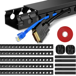 REFLYING Kabelkanal Schreibtisch Kabelmanagement Organizer Schwarz 1.85m | 5er Set Kabelkanäle für Schreibtisch und Büro. Versteckt Kabel unter dem Tisch und sorgt für einen ordentlichen Arbeitsplatz