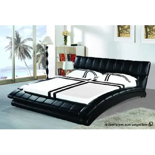 Wasserbett Komplett Lederbett Polsterbett mit Matratze Neu MAURICE Bett Betten - Schwarz