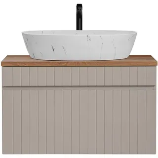 Lomadox Waschtisch Unterschrank 80 cm Waschbecken matt weiß marmoriert IRAKLIO-56-CASHMERE Kaschmir Eiche Nb. b/h/t ca. 80,4/62,3/46 cm