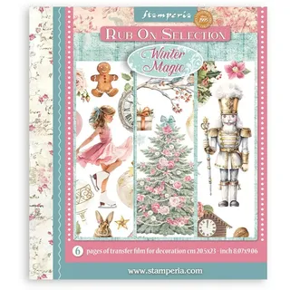 Stamperia - Rub-on Selection for Scrapbooks, Albums, Cards, Bullet Journals and More, Easily Transfer Images onto Paper and Other Surfaces, Perfect for Crafts and Gifting (6 Pages) (Winter Magic)