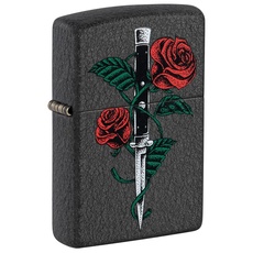 Zippo Feuerzeug Black Crackle Rose Dolch One Box