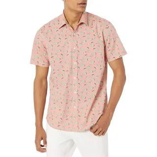 Amazon Essentials Herren Kurzärmeliges Sommerhemd mit Aufdruck, Normale Passform, Rosa Früchte, M