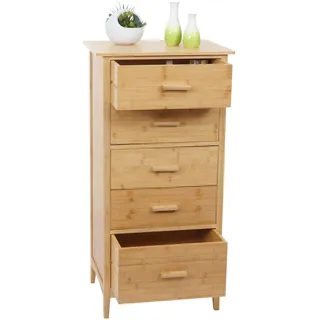 Bambus Kommode HWC-M24, Badezimmerschrank Schrank Anrichte Badschrank Beistellschrank, 5 Schubladen,