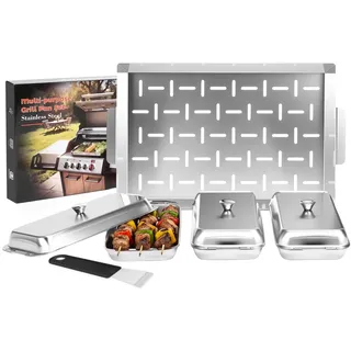 Heimlyn Edelstahl Grillpfännchen 4-teilig Set, Vielseitige Grillschalen für Gas-, Holzkohle- & Ofengrill, Universell Einsetzbaren Grillschalen für Gemüse, Fleisch, Käsefondue, Spülmaschinengeeignet