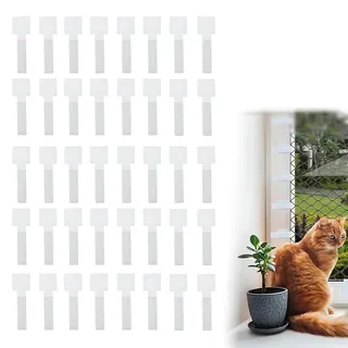 NOPKESV 40 Stück Outdoor Adhesive Hooks,Klebehaken Außen für Katzennetz Balkon,Fixierung für Balkonnetz für Katzen Ohne Bohren,3M-Modell,Katzenschutznetz (Ohne Katze Netz)