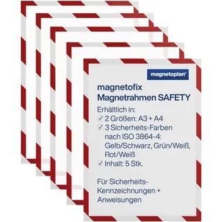 Magnetoplan 1131446 Magnetofix Safety Magnetrahmen 5 Stk. A4 rot-weiß
