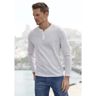 Langarmshirt H.I.S "- Henleyshirt langarm", Herren, Gr. XXL (60/62), weiß, Slub, Obermaterial: 100% Baumwolle, meliert, regular fit normal, Rundhals, abgesteppte Kante, Shirts Langarmshirt, Langarm, Shirt mit Knopfleiste aus strukturierter Baumwoll-Qualität, Topseller