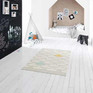BALTA Kinderteppich Schiff, Rechteckiger Kurzflorteppich, ideal für das Kinderzimmer - Spielzimmer, pflegeleicht - schmutzabweisend, Polypropylen, 120x170 cm, Grau