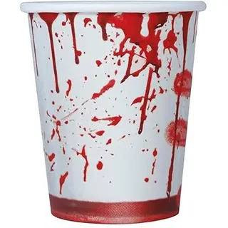 FIESTAS GUIRCA | 6 Pappbecher Blut (240 ml) (10 cm) - Tischdekoration für gruselige Halloween-Partys - Ideal für Schreckensfeiern - Weiß, Rot