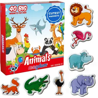 magdum 40 Zoo + BAUERNHOFTIERE Magnete Kinder für magnettafel - Magnet Spielzeug Kinder - Kühlschrankmagnete Kinder - Kühlschrank Magnete Set Kinder -Spielzeug ab 3 Jahre - Lernspiele ab 3 Jahre