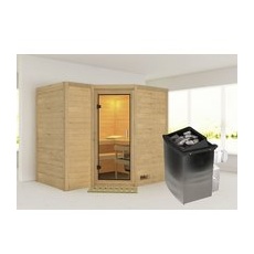 KARIBU Sauna »Riga 2«, inkl. 9 kW Saunaofen mit integrierter Steuerung, für 4 Personen - beige