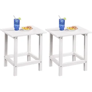 Yaheetech 2er Set Beistelltisch Gartentisch Wetterfest aus HDPE Adirondack Balkontisch mit Lattenrost, Weiß - Weiß