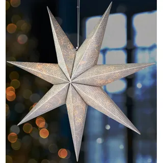 BRUBAKER 60 cm Weihnachtsstern für Innen - Adventsstern mit E14 Fassung Hängend mit 3,5 m Kabel - 3D Papierstern, Silber - Silber