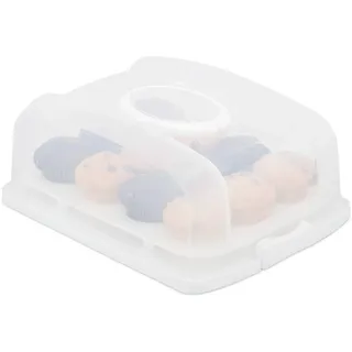 Relaxdays Kuchenbox, rechteckig, mit Deckel, Kuchen & Muffins, Partybutler, HBT: 15,5 x 37,5 x 27,5 cm, weiß/transparent