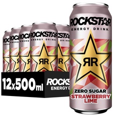 Rockstar Energy Drink Strawberry Lime Zero Sugar - Koffeinhaltiges Erfrischungsgetränk ohne Zucker für den Energie Kick, EINWEG (12 x 500ml)