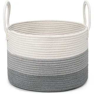 Rieeyrslza Wäschekorb für Decken 32L Geflochten Wäschesammler Baumwolle Seil Korb Faltbare Vielseitiger Aufbewahrungskorb mit Henkel Geeignet für Wohnzimmer und Schlafzimmer (3 Farbtöne Grau)